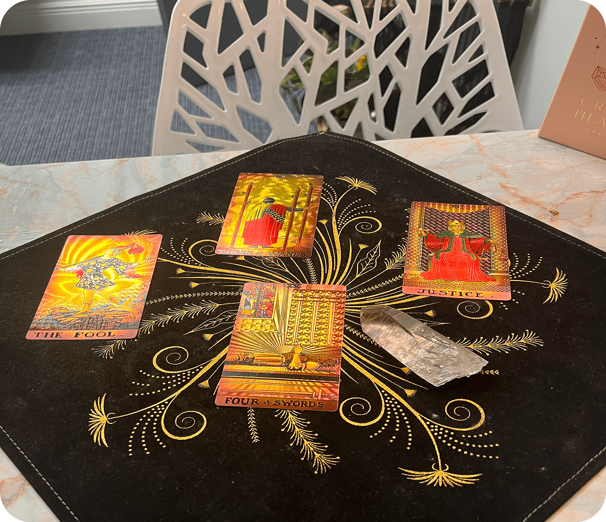 Tarot cards on decorative mat